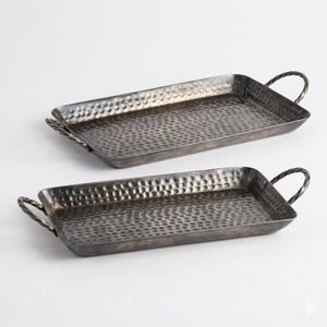 Manufacturer Pure Metal Brass & Copper Rectangular Hammered <b>Serving</b> Tray With Handles Finest Quality Vintage Style Home <b>Platter</b> - Product Image 2