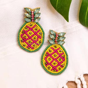 Pendientes bordados de cuentas de semillas con diseño de fruta mejor con hilo de cuentas-SAMI HANDICKTS Pendientes colgantes de aniversario de moda para mujer - Product Image 1