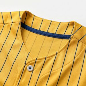 Wholesale Custom Logo Baseball Jerseys Sublimation <b>Yellow</b> Pinstripe Button Front Team Uniform <b>Shirts</b> with Custom Name and Number - Product Image 5