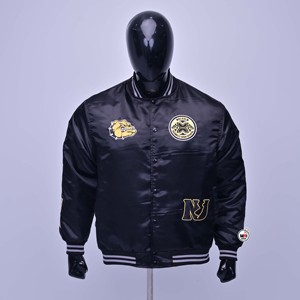 MRI GROUP Black Satin Men's <b>Jacket</b> <b>Reversible</b> Windproof Eco-Friendly Plus Size Embroidered Logo Front Stand Collar Regular Fit - Product Image 1