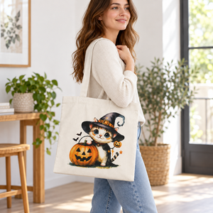 Sac fourre-tout Little Witch Kitty - 38x42 cm 38x42x0 cm 140 GSM Coton non teint Logo personnalisé Marquage personnalisé Impression personnalisée Utilisation promotionnelle - Product Image 5