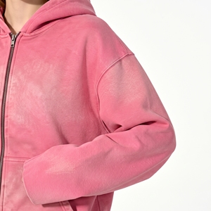 Womens Winter <b>Pink</b> Zip-Up Hoodie Jacket Oversized Fleece <b>Sweatshirt</b> with Kangaroo Pocket Front Logo Casual Streetwear - Product Image 4