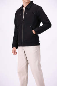Veste en velours côtelé noir pour homme, col rabattu, style workwear, fermeture éclair, coupe classique, automne, décontractée, coton, couleur unie - Product Image 3