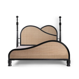 Transitional <b>Rattan</b> <b>Bed</b> <b>Frame</b> with Wooden <b>Frame</b> Black and Natural Woven Panel Headboard and Footboard Handmade Bedstead - Product Image 2