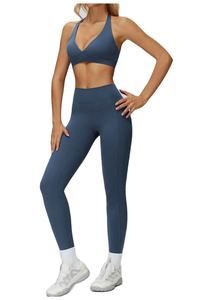 Ensemble de yoga et de sport pour femme 2026, tendance et décontracté, avec soutien-gorge à col en V, leggings taille haute froncés à jambes larges, pour la gym, le yoga, la course en extérieur et le fitness - Product Image 6