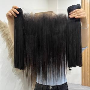 Paquetes (pares) de cabello liso natural de 16 pulgadas con frontal HD de encaje suizo a juego – Cabello humano vietnamita, cutícula alineada - Product Image 2