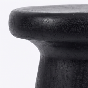 Tabouret en bois massif noir, ottoman rond minimaliste en bois, finition teck, pour l'intérieur et l'extérieur - Product Image 4