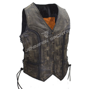 Chaleco de Cuero Antiguo para Mujer, Estilo Motero, Elegante, para Motociclismo, Duradero, Cómodo, con Cordones Laterales, Resistente al Viento, para Invierno - Product Image 2