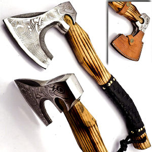 ขวานตีลวดลาย Burraq Custom ขนาด 19 นิ้ว ทำมือจากเหล็กกล้าคาร์บอน ด้ามไม้พะยูง สำหรับกิจกรรมกลางแจ้ง ตั้งแคมป์ ล่าสัตว์ ใช้ในครัวเรือน งาน DIY อุตสาหกรรม หรูหรา - Product Image 2