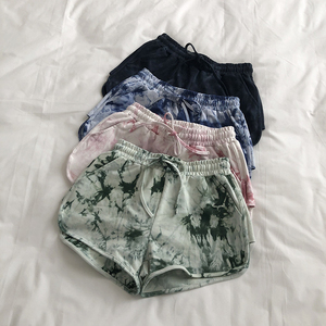 Shorts pour femmes Tie Dye, coupe ample, taille élastique avec cordon de serrage, décontracté, en coton tricoté respirant, taille mi-haute, style jupe courte - Product Image 2