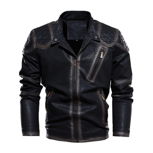 Nueva llegada, chaqueta de cuero PU estilo motero, corte ajustado, personalizada OEM, para hombre, de cuero genuino marrón, con cremallera, de alta calidad. - Product Image 6