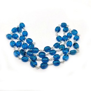 Chaîne de chapelet en apatite ciel lisse, forme ovale, plaquée argent, pour la fabrication de bijoux, vente en gros, apatite en vrac - Product Image 6