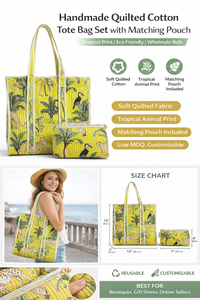Conjunto de Bolsos Tote Acolchados Hechos a Mano con Textiles Rajastaníes, Estilo Bohemio, con Estampado de Animales Tropicales, Ecológicos, para Verano, Otoño e Invierno - Product Image 3
