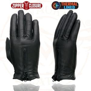 Gants en cuir noir de qualité supérieure, doublés thermiquement, avec fermeture éclair, chauds et isolés pour l'hiver, pour moto et conduite - Product Image 2