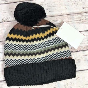 Bonnet tricoté unisexe à motif géométrique avec pompon, chapeau d'hiver noir et gris, 56-58 cm, décontracté, pour adulte, pour l'extérieur - Product Image 4
