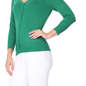 YEMAK – Cardigan en maille pour femme, col en V, manches trois-quarts, boutonné, doux, léger, ajusté, basique, décontracté, personnalisable, vente en gros - Product Image 2