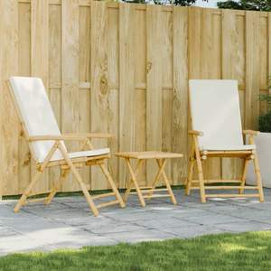 Set Bistrot da Giardino in Tessuto 100% Poliestere Bianco Crema con Struttura in Bambù Standard - Product Image 1