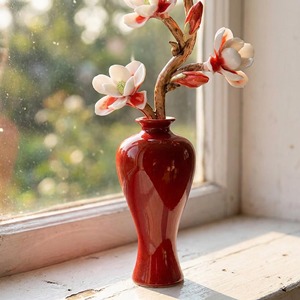 Rose Madder Ceramic Tabletop <b>Vase</b> <b>Red</b> Glazed Traditional Design 8-16 Inches Exquisite Durable Decor - Product Image 1