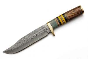 Handcrafted Damascus Steel Outdoor Field Utility Tool Rosewood Yellow Acrylic <b>Spacer</b> Handle Brass Guard - Product Image 4