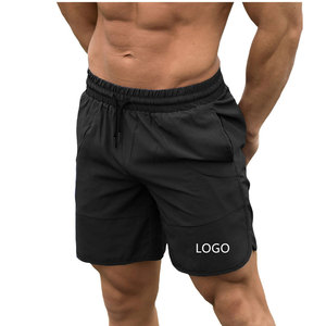 Shorts de sport décontractés pour homme, vert olive, à séchage rapide, taille élastique, avec poches et logo personnalisé sur le bas du bas. - Product Image 4
