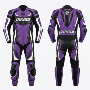 Combinaison de course moto Speedfreak en cuir violet et noir, manches longues, coupe-vent, toutes saisons, pour homme adulte - Product Image 1