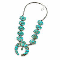 Collier Bohème Grand Turquoise Fait Main Squash Blossom, Bijou Statement Style Sud-ouest pour Femme, Idéal Cadeau