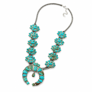 Collier Bohème Grand Turquoise Fait Main Squash Blossom, Bijou Statement Style Sud-ouest pour Femme, Idéal Cadeau - Product Image 2