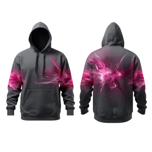 Luxury Slate <b>Grey</b> Heavy Cotton Pullover <b>Hoodie</b> with Magenta Plasma Abstract Artwork Premium Oversized Fashion Clothing - Product Image 1