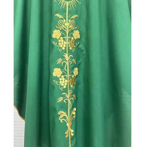 Casulla de poliéster verde de calidad con diseño bordado y estola, bordado personalizado, casulla con estola - Product Image 6