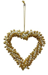 Ornement de Noël en forme de cœur avec clochette et perle dorée à suspendre à l'arbre - Product Image 2