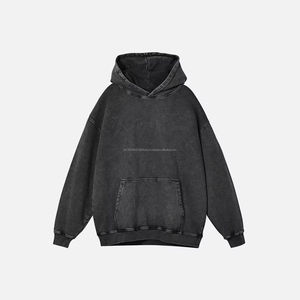 Sweat-shirts à capuche unisexes surdimensionnés 420 g/m² avec logo personnalisé, lavés à l'acide, pour hommes, sans cordon de serrage, technique de lavage enzymatique - Product Image 2