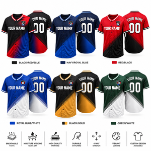 Camiseta de Béisbol Personalizada con Botones, Diseño de Bloques de Color, Nombre y Número Personalizados, Fabricante OEM ODM - Product Image 2