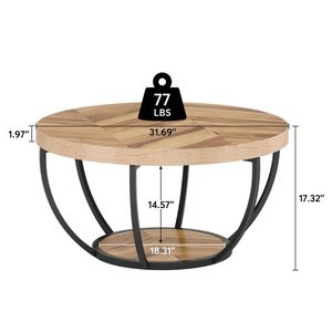 Storage Space Wooden <b>Round</b> Coffee <b>Table</b> Central Cocktail <b>Side</b> <b>Table</b> with Elegant Design - Product Image 5