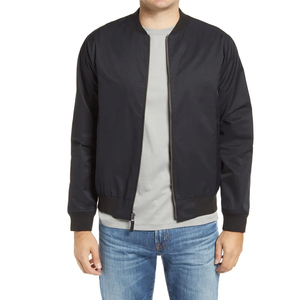 Blouson Bomber d'Hiver Homme Noir et Blanc, Fermeture Éclair Avant, Coupe Droite, Style Décontracté, Col Mandarin, Toile Teinte Réversible, Imperméable - Product Image 1