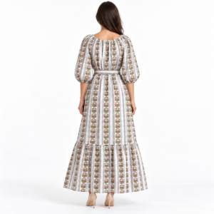 Robe longue bohème pour femme à col carré, manches bouffantes, imprimé floral, taille haute, coupe trapèze, décontractée, pour l'été - Product Image 5