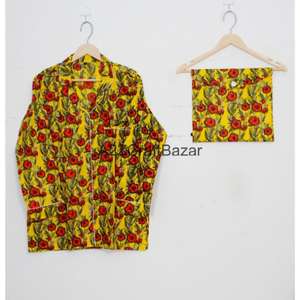 Pijama de Manga Larga para Mujer, 100% Algodón, Estilo Vintage de Lujo, Estampado Floral, Cintura Elástica, Suave y Transpirable, Conjunto de Pijama para Verano - Product Image 2