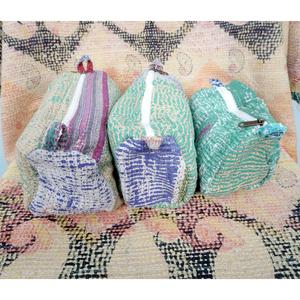 Set 3 Quilted Floral Print Toiletry Bags Large Indian kantha 3 pouch set Travel Makeup Pouches Fashion Cosmetic Bag Case - Product Image 2