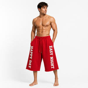<b>Men</b> Drawstring Waist Baggy <b>Shorts</b> Distressed Embroidery <b>Long</b> Sweat <b>Shorts</b> <b>Men</b> 400 GSM Fleece <b>Long</b> <b>Shorts</b> Terry <b>Shorts</b> Oversized - Product Image 1