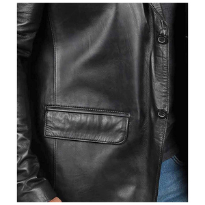 Men Brown Leather <b>Blazer</b> Single Breasted Notched Collar Regular Fit Casual Jacket - Product Image 5