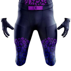 Ensemble uniforme de football américain pour homme, motif léopard bleu marine et violet, maillot et pantalon sublimés, ajustés, en polyester respirant et anti-humidité - Product Image 6