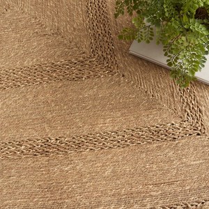 Tapis d'extérieur rectangulaire en jute naturel de couleur unie, tressé à plat, style côtier, antidérapant pour patio - Product Image 6