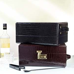 PU Leather Artisanal Bar Set <b>Box</b> Black color With Handle Handmade Cocktail Carrier Case Portable Packaging for <b>Champagne</b> Whisky - Product Image 5