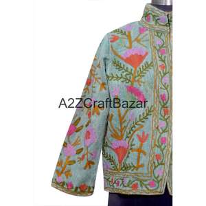 Blouson en coton fait main avec volants, broderies, manches longues, motif floral, doublure en coton respirant - Vêtement décontracté d'hiver pour femmes - Product Image 2