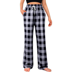 Women's <b>Plaid</b> Flannel <b>Pants</b> Mid Waist Drawstring Loose Fit Wide Leg Full Length Casual Autumn Wear With Pockets - Product Image 5