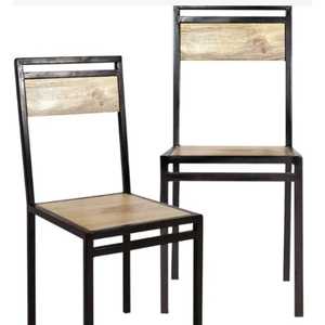 Chaise de salle à manger industrielle en métal avec assise et dossier en bois naturel, chaise d'appoint moderne et minimaliste pour café, mobilier de cuisine - Product Image 2