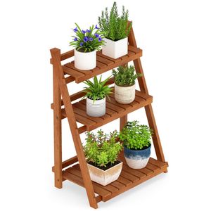 Espositore a 3 livelli in legno di acacia pieghevole per piante, da interno/esterno - Product Image 5