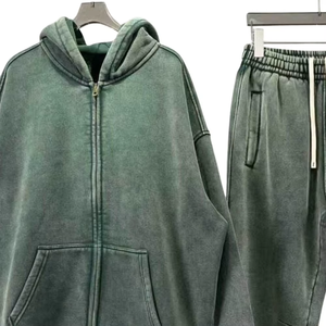 Conjunto Deportivo Verde con Capucha y Cremallera, Chaqueta de Forro Polar Vintage para Hombre, Pantalones Jogger, Ropa Deportiva Informal de Invierno - Product Image 3