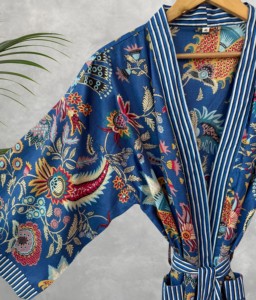 Womens Classic Floral Kimono Robe Soft Cotton Lounge Wear Breathable Bathrobe Summer Spring Style Knee ODM Long Sleeve - Product Image 1