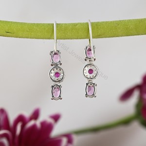 Boucles d'oreilles pendantes en saphir rose naturel, rubis et diamants, argent sterling 925, bijoux fins, fournisseur en gros OEM ODM - Product Image 4