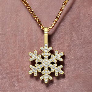 Colgante de Copo de Nieve con Cristales y Diamantes Naturales en Oro Sólido de 10K, Joyería de Moda Hip Hop para Mujer, Ideal para Navidad - Product Image 4